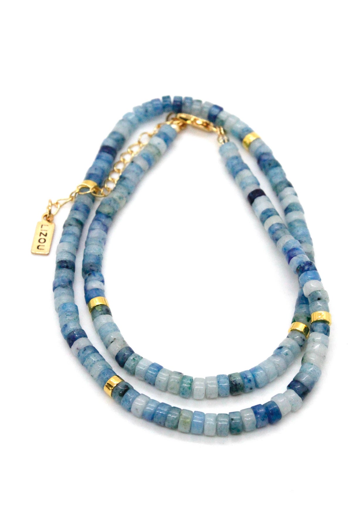 Lizou Natural Stone Short Necklace with Gold -Stone Collection