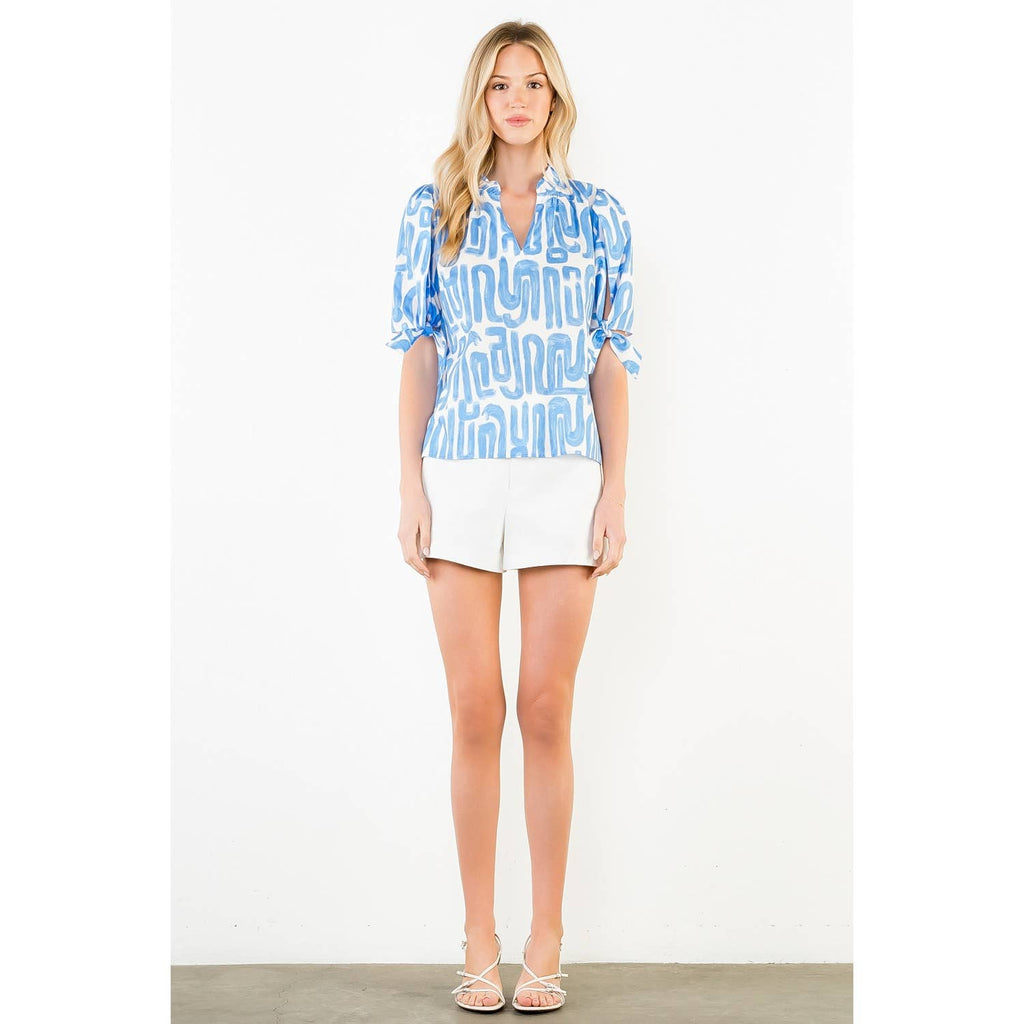 THML - Short Sleeve Abstract Pattern V-Neck Top