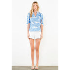 THML - Short Sleeve Abstract Pattern V-Neck Top