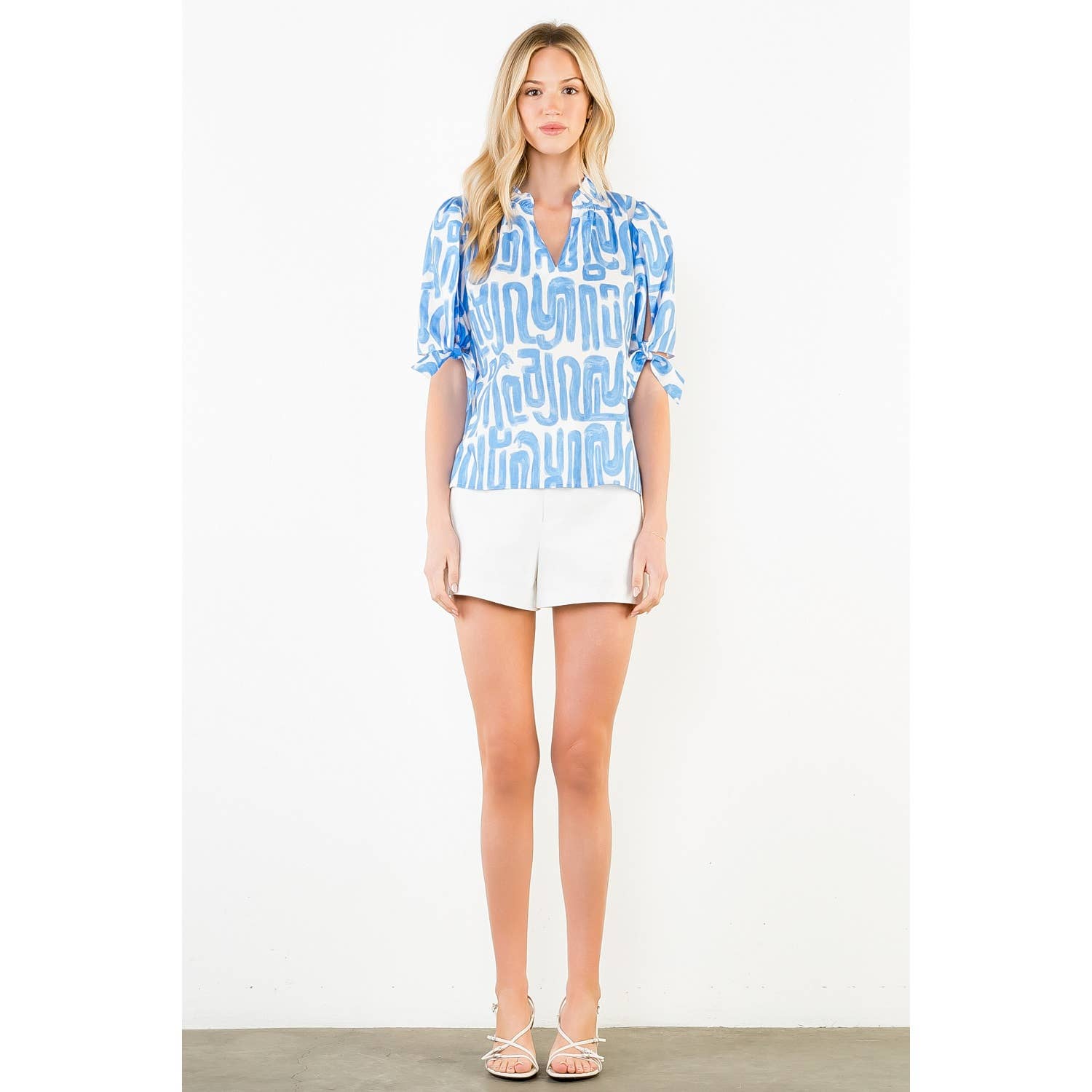 THML - Short Sleeve Abstract Pattern V-Neck Top