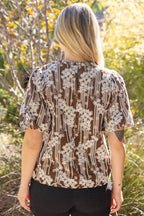 Voy Ruffle Neck Floral Embroidered Polkadot Top