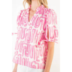 THML - Short Sleeve Abstract Pattern V-Neck Top