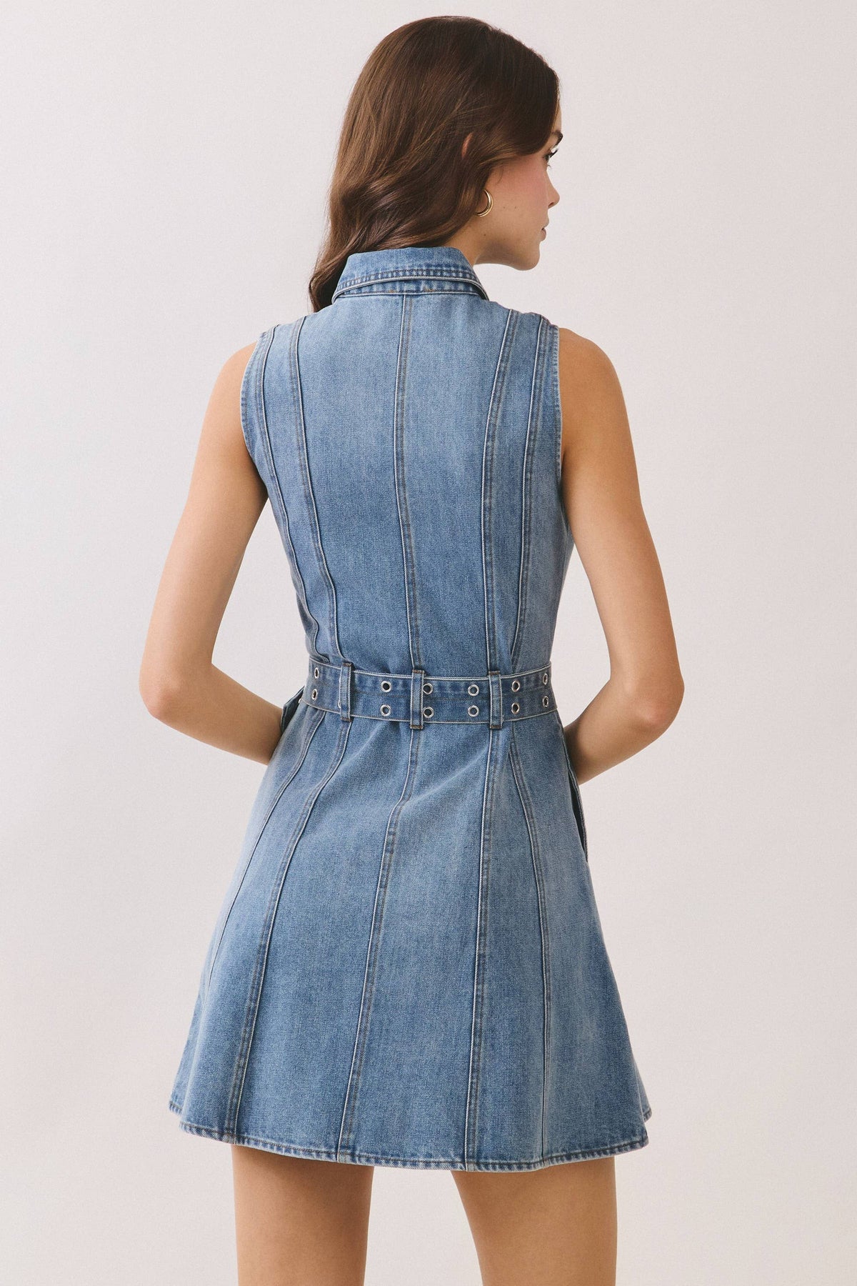 TCEC - CD06872-Denim Classic Collar Button Down Belted Mini Dress