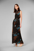 Julia Jordan - Tie Neck Velvet Print Overlay Dress