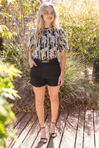 Voy Ruffle Neck Floral Embroidered Polkadot Top