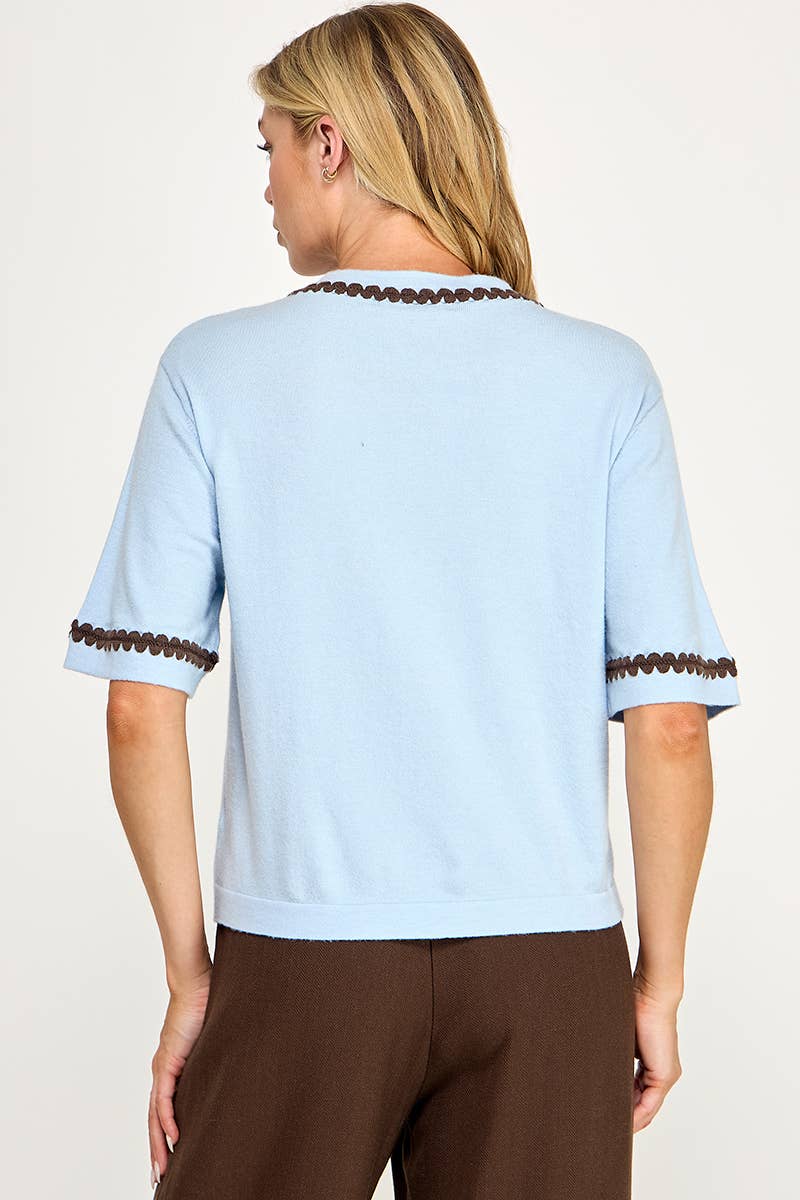Ellison  Azure/coco Neck and Sleeve Contrast Stitching