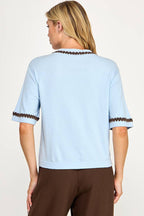 Ellison  Azure/coco Neck and Sleeve Contrast Stitching