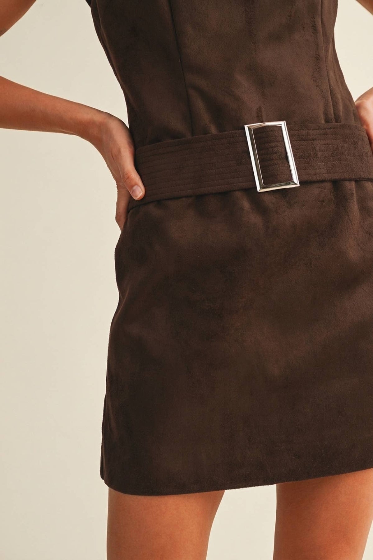 Mustard Seed - Belted Suede Mock Neck Dress