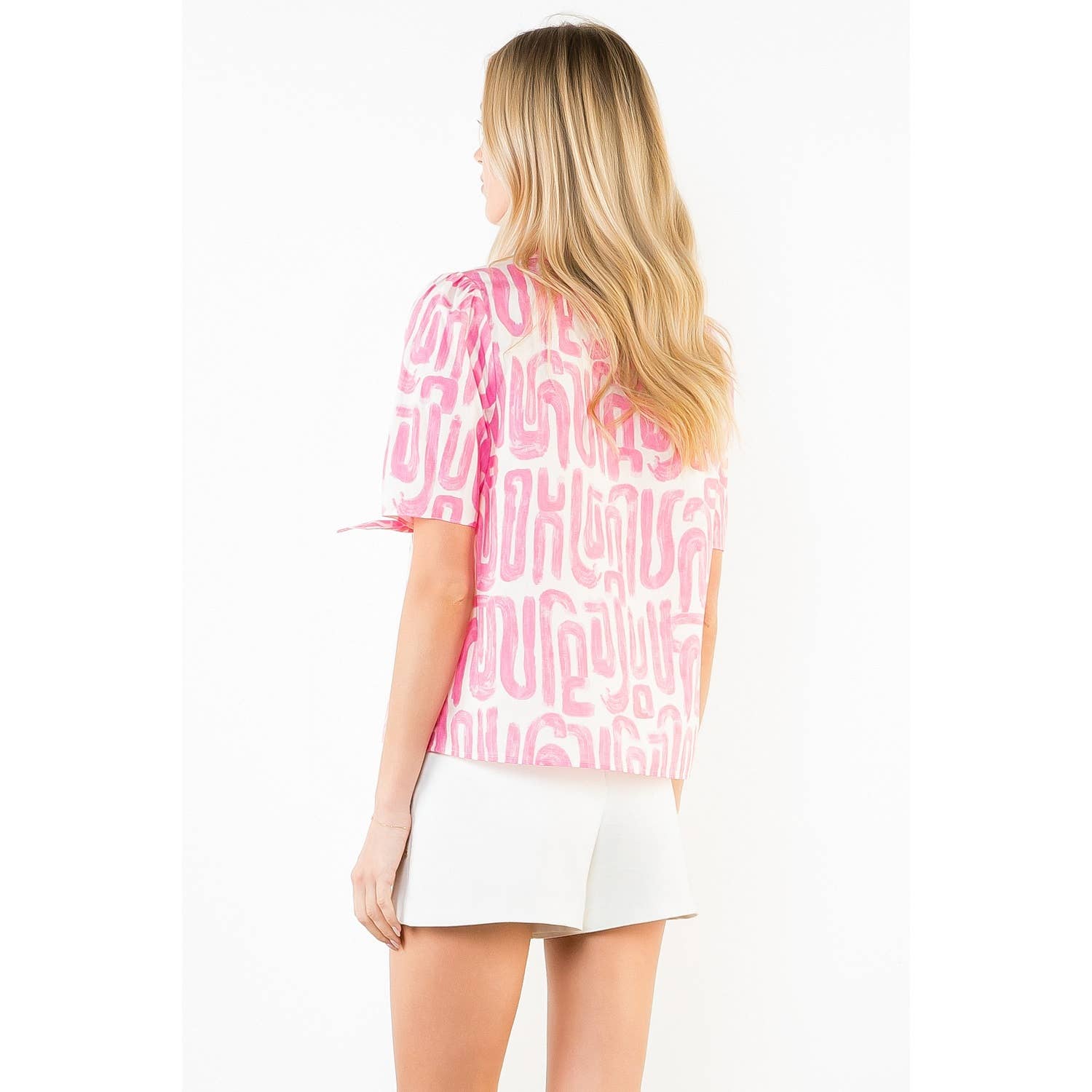 THML - Short Sleeve Abstract Pattern V-Neck Top