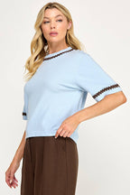 Ellison  Azure/coco Neck and Sleeve Contrast Stitching