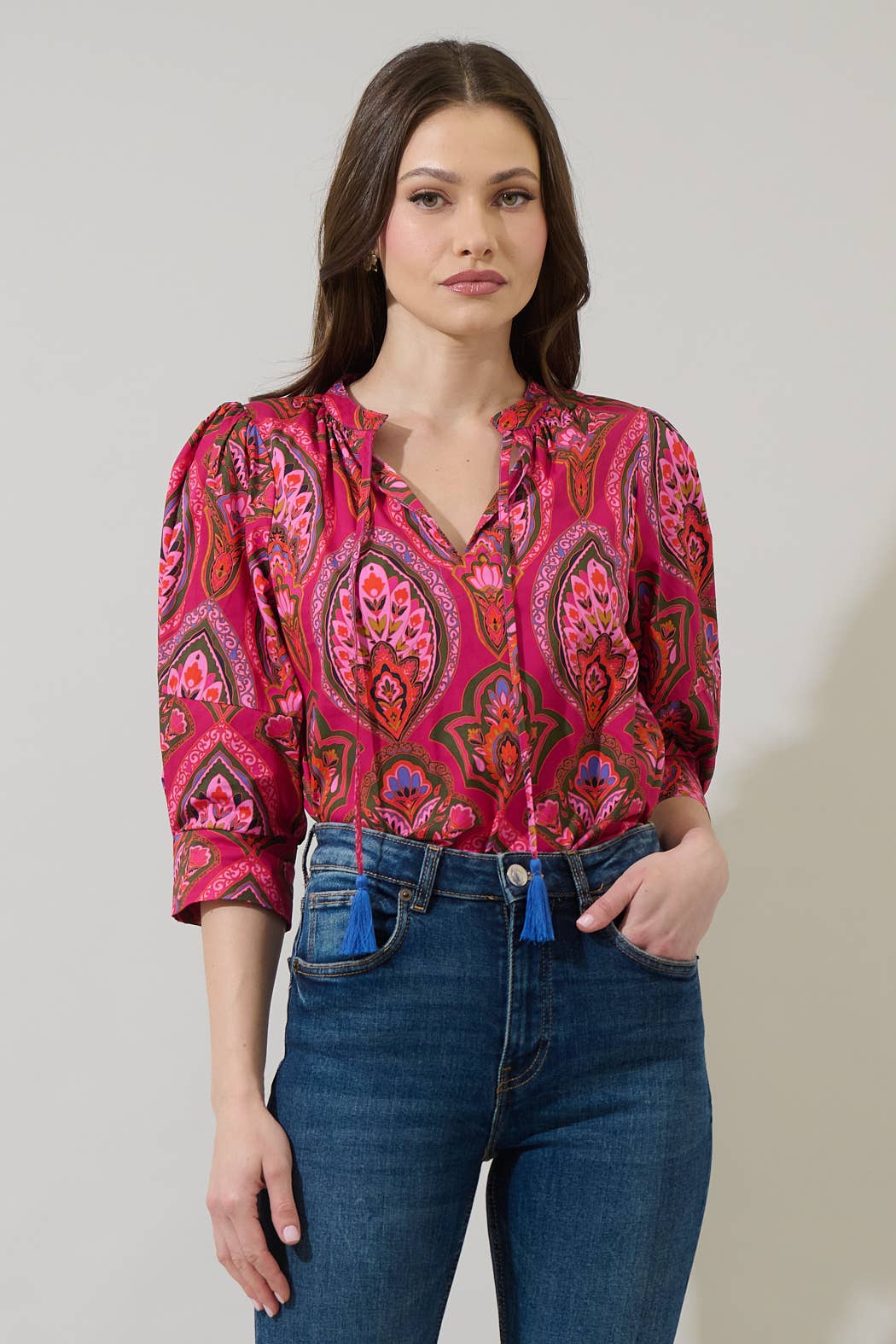 Sugarlips - Azura Floral Irina Split Neck Top