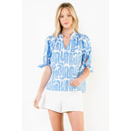 THML - Short Sleeve Abstract Pattern V-Neck Top