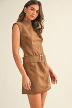 Mustard Seed - Belted Suede Mock Neck Dress