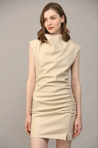 Fate by LFD Ruched Detail Cowl Neck Faux Leather Dress