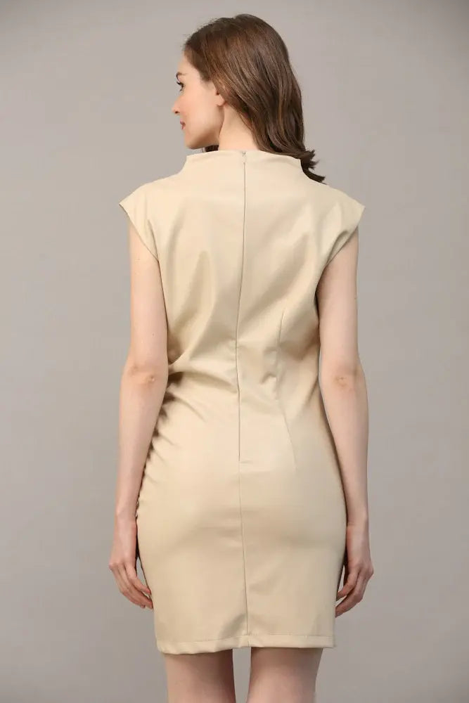 Fate by LFD Ruched Detail Cowl Neck Faux Leather Dress