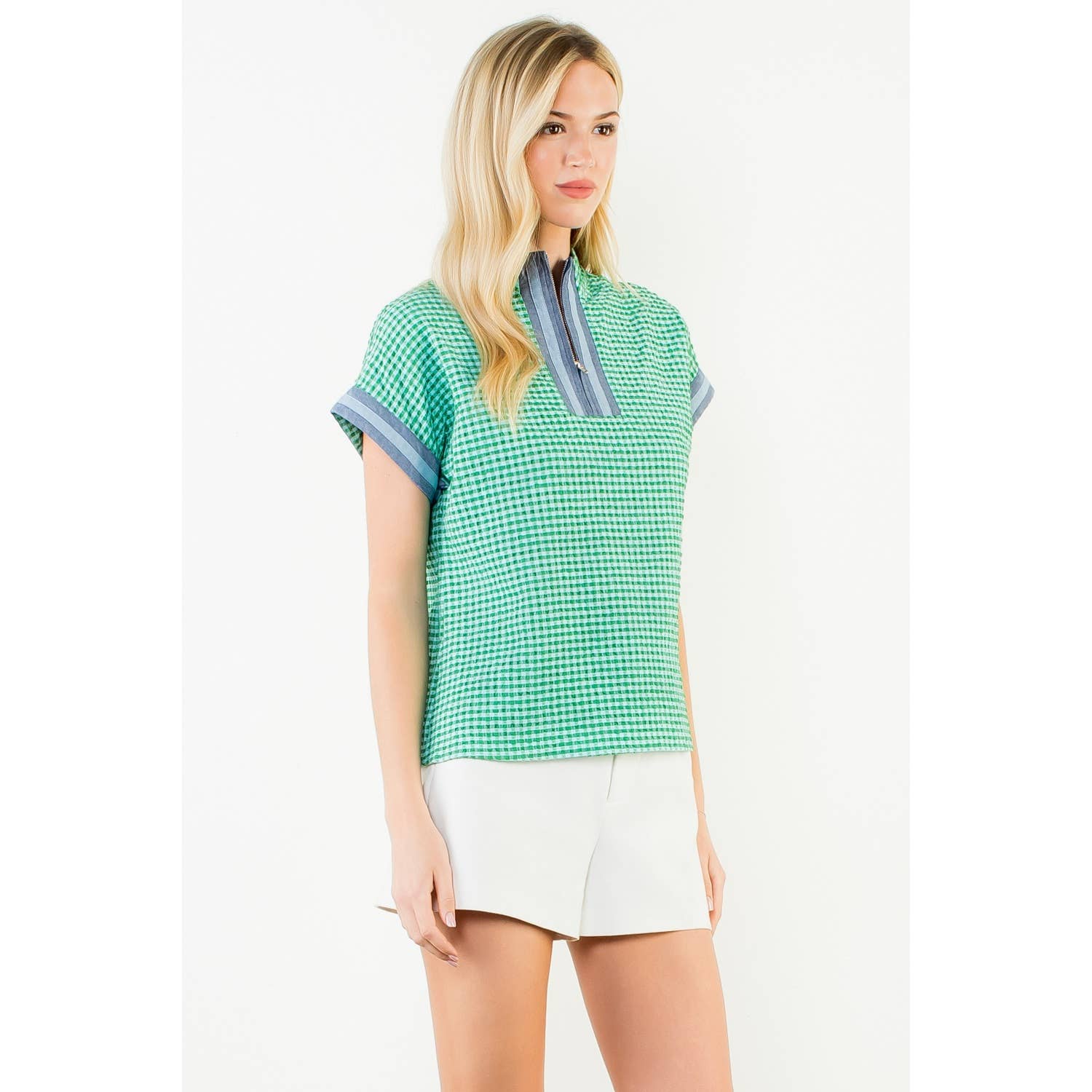 THML - Short Sleeve Gingham Patterned Top