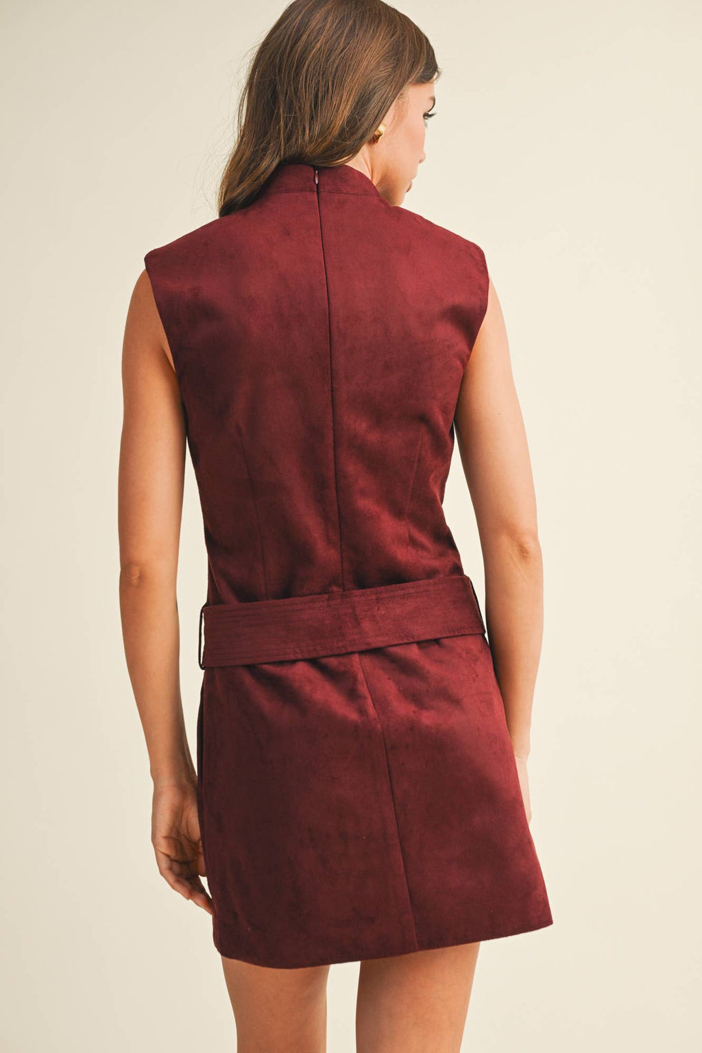 Mustard Seed - Belted Suede Mock Neck Dress