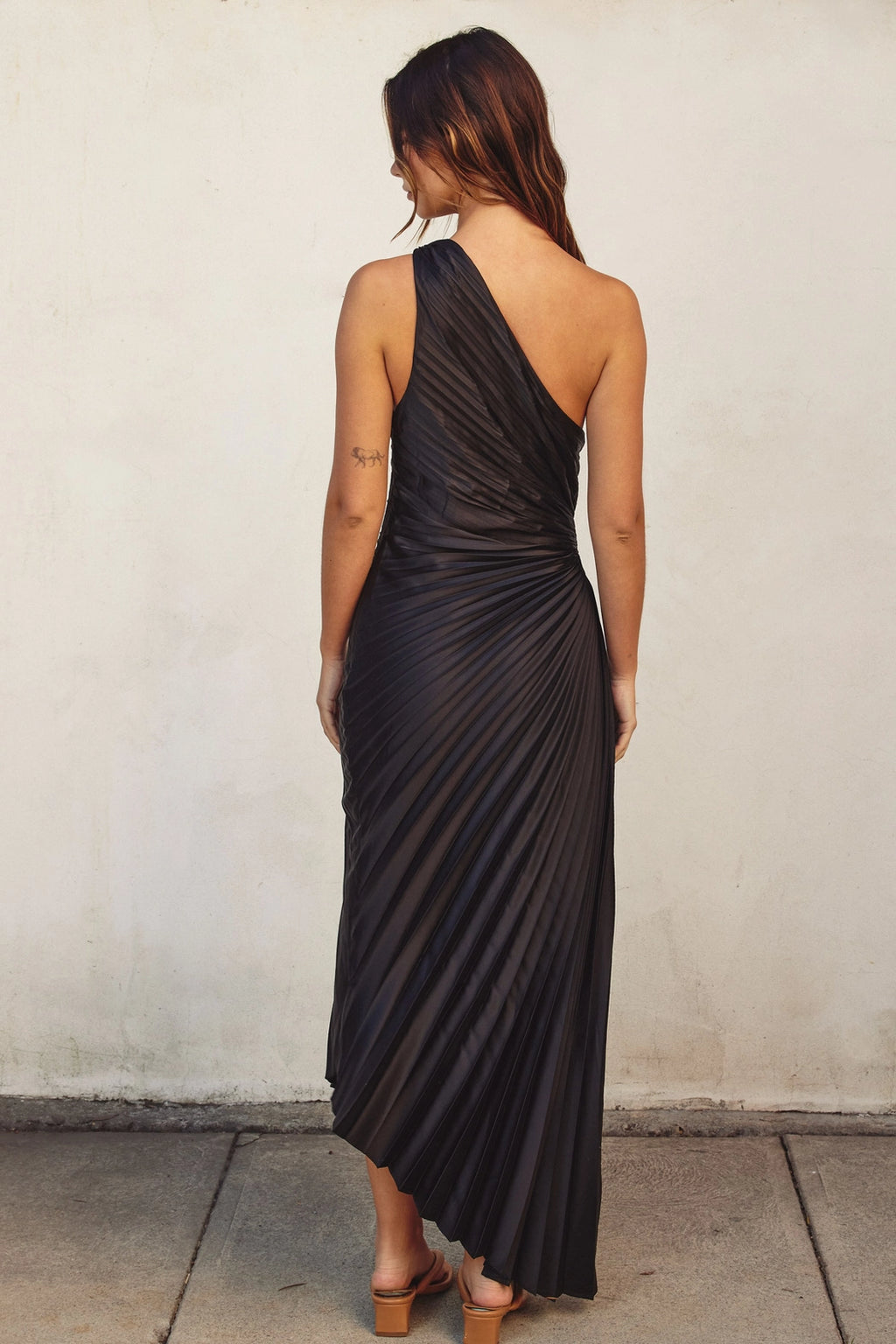 Dress Forum - Satin One Shoulder Asymmetrical Pleated Dress