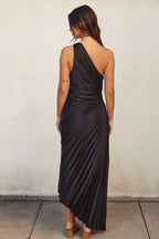 Dress Forum - Satin One Shoulder Asymmetrical Pleated Dress