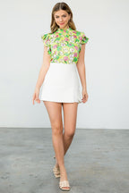 THML Flower Print Flutter Sleeve Blouse