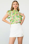 THML Flower Print Flutter Sleeve Blouse