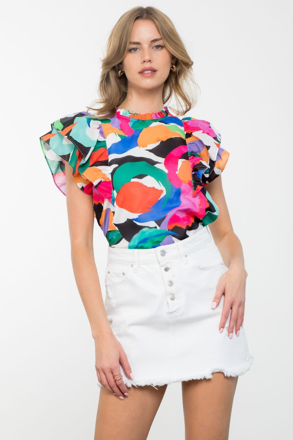 THML Flutter Sleeve Multi Color Print Top