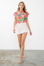 THML Mock Neck Flower Print Top
