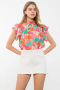 THML Mock Neck Flower Print Top