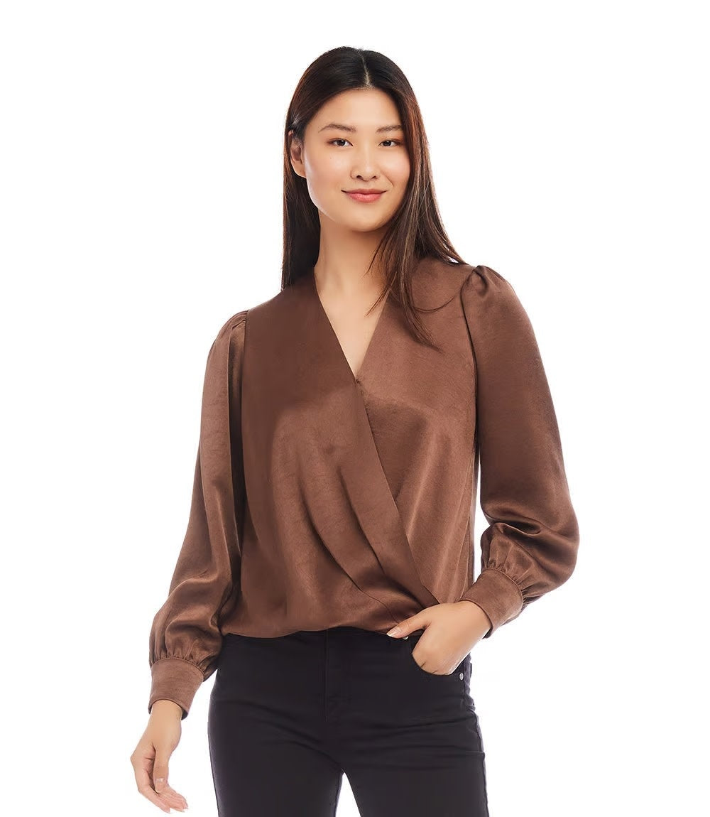 Karen Kane Drape Front Satin Top