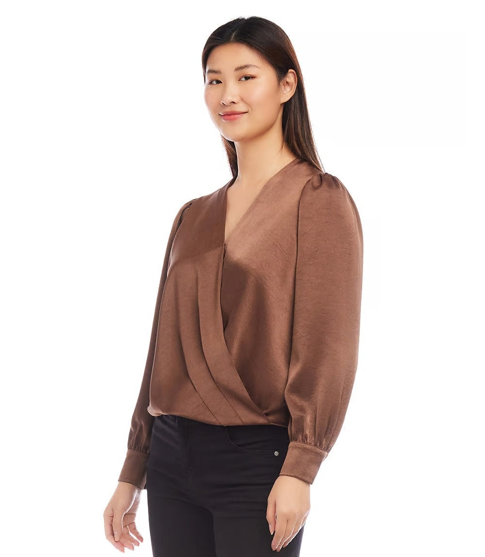 Karen Kane Drape Front Satin Top
