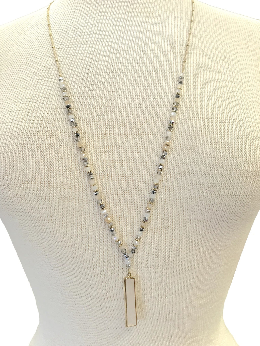 Caroline Hill - Courtland Long Beaded Necklace with Bar Stone Pendant