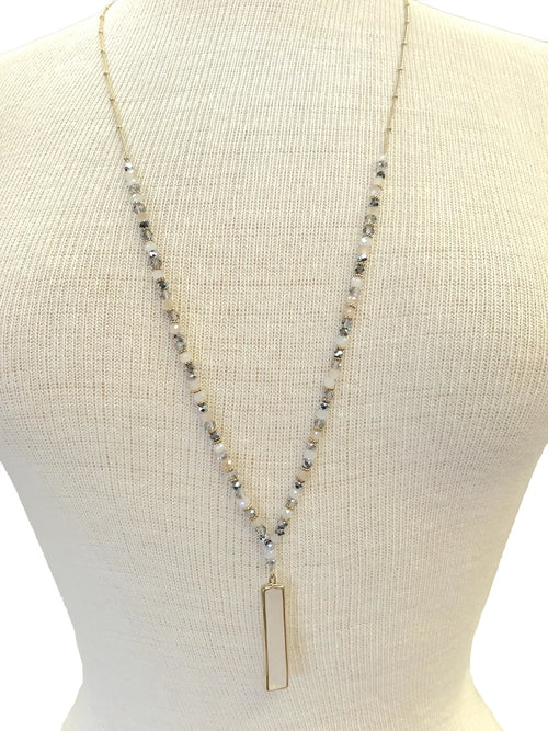 Caroline Hill - Courtland Long Beaded Necklace with Bar Stone Pendant