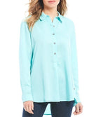 Multiples Hi-Low Side Button Shirt