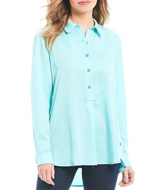 Multiples Hi-Low Side Button Shirt
