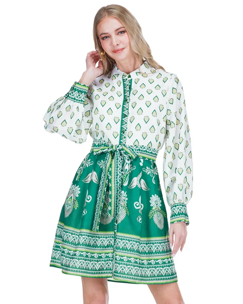 Joy Joy Contrast Button Dress Fern Garden Border