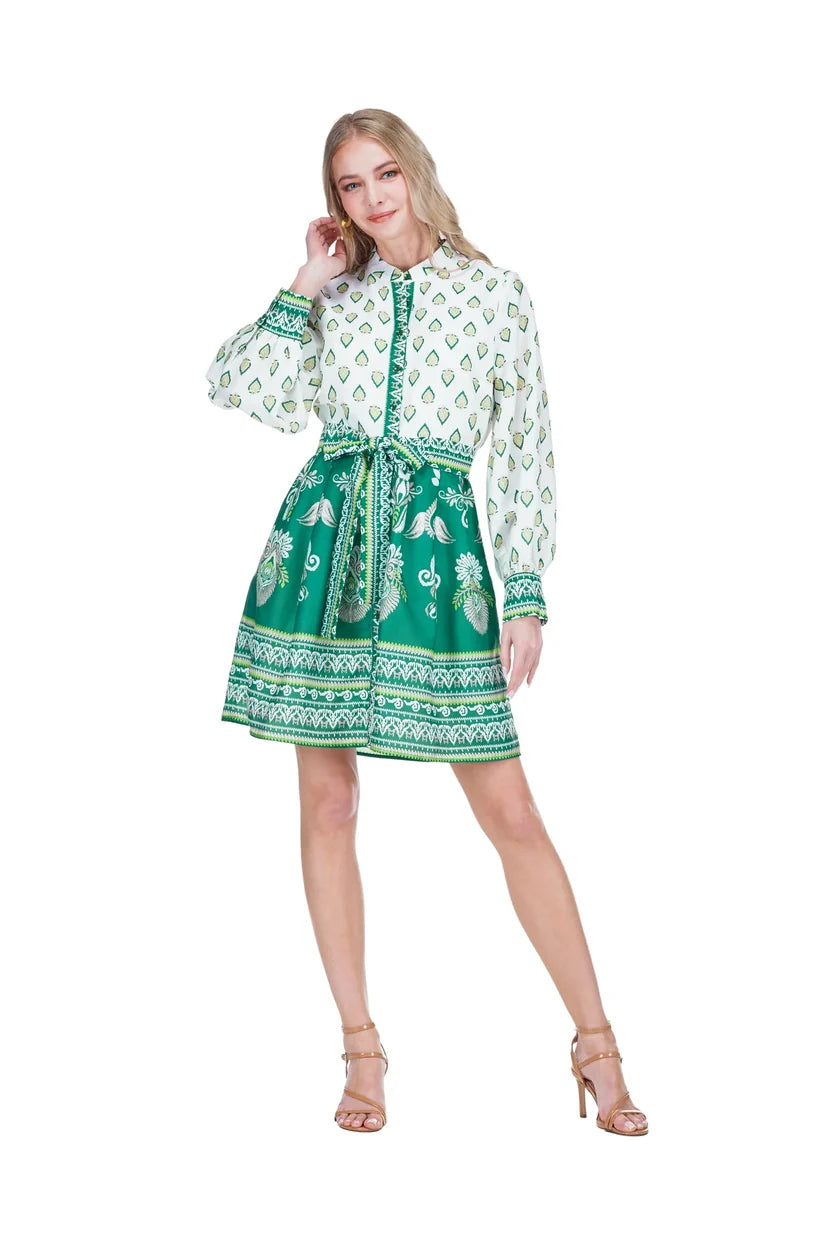 Joy Joy Contrast Button Dress Fern Garden Border