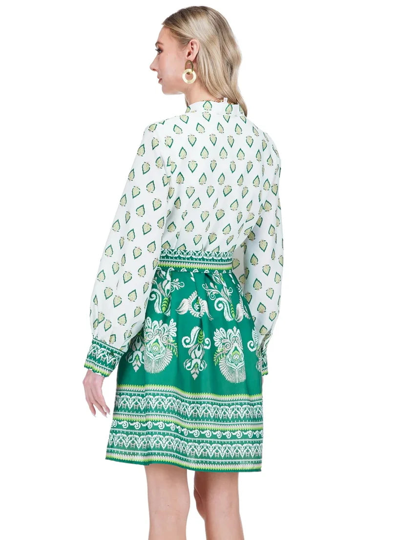 Joy Joy Contrast Button Dress Fern Garden Border