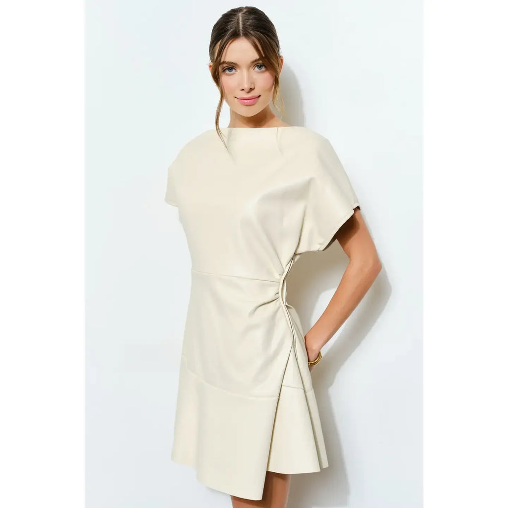 INA SS Boat Neck Leather Mini Dress