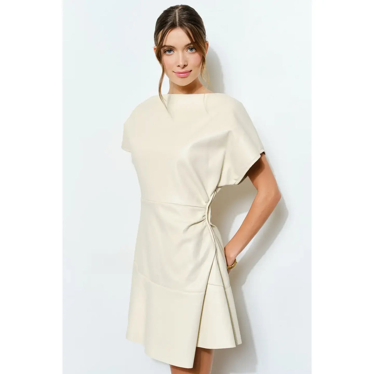INA SS Boat Neck Leather Mini Dress