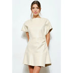 INA SS Boat Neck Leather Mini Dress