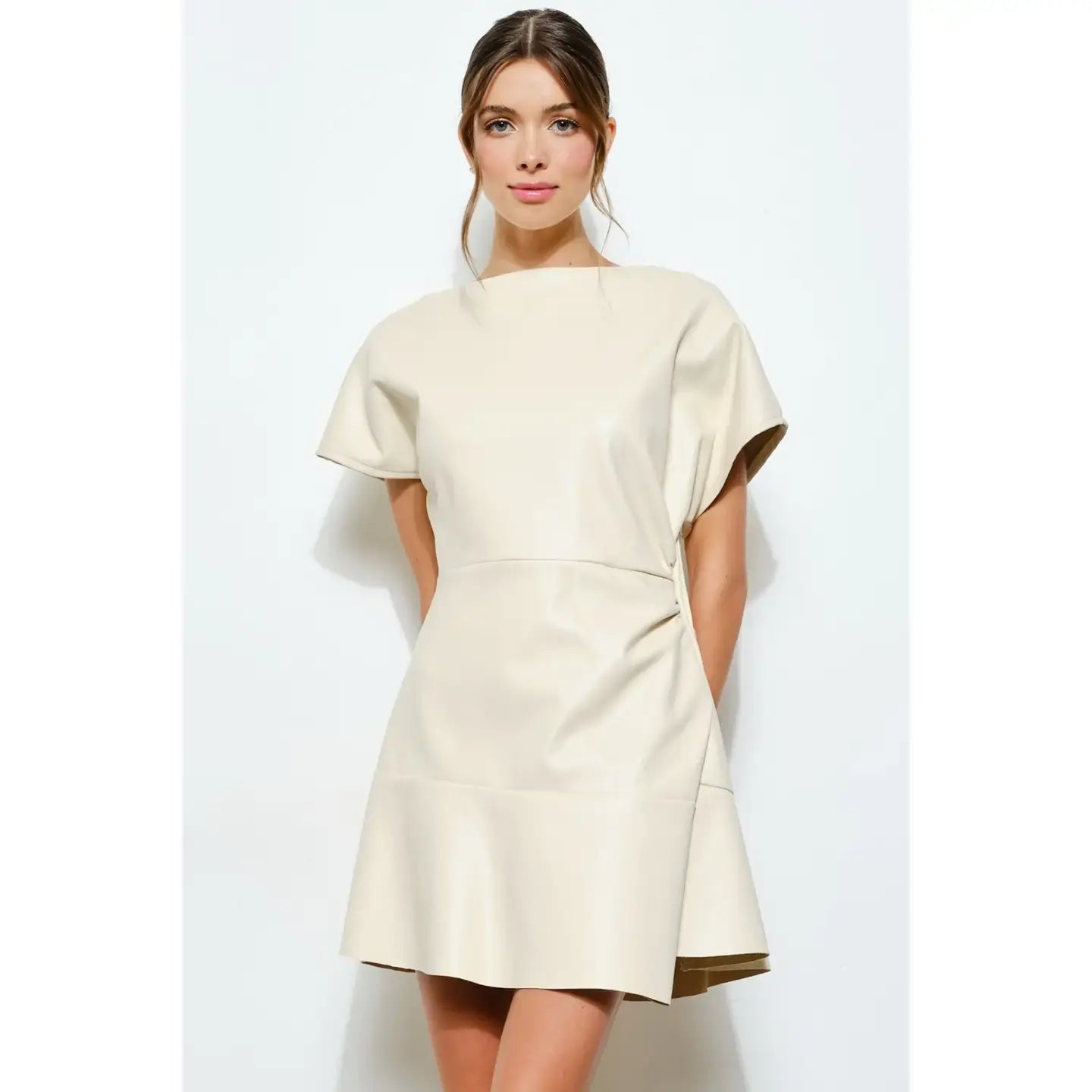 INA SS Boat Neck Leather Mini Dress