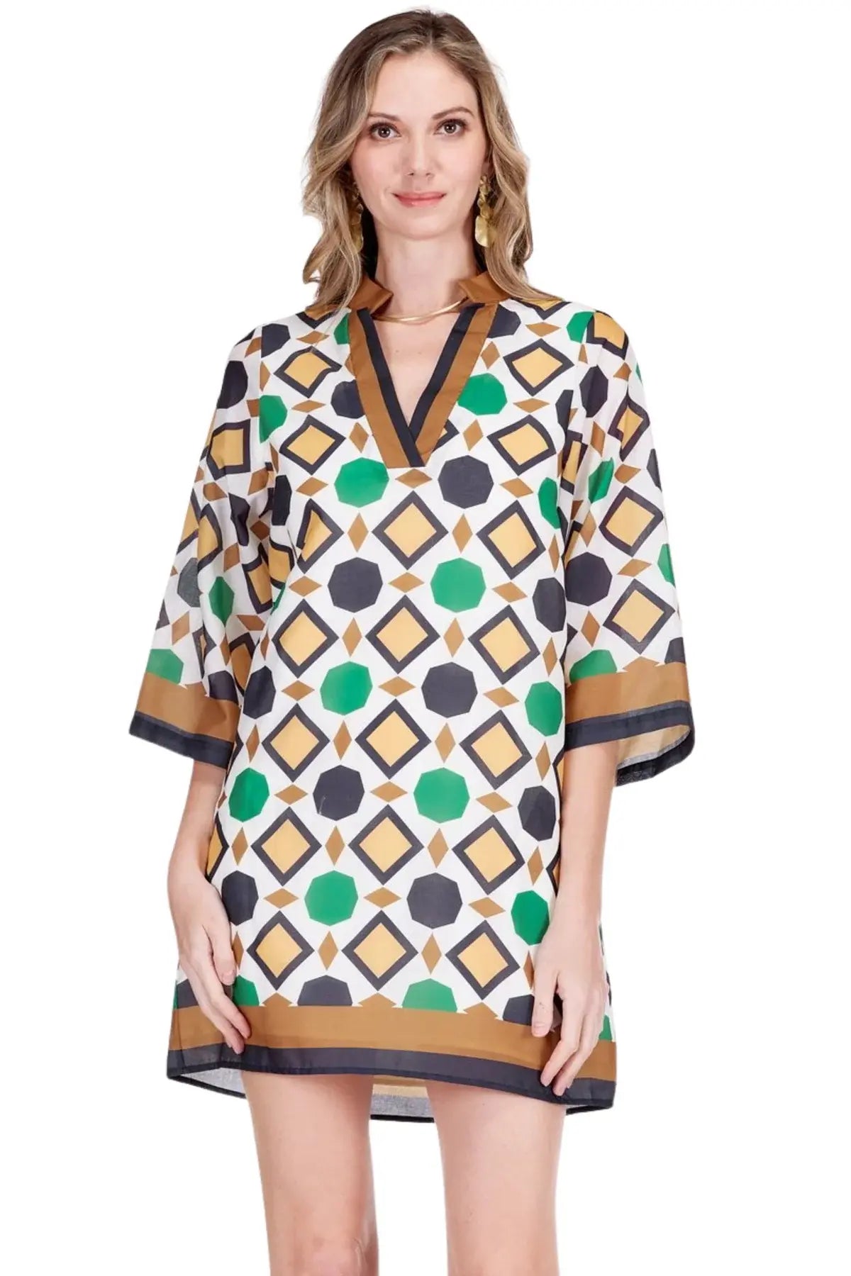 Jade Melody Tam Split Neck Bell Sleeve Caftan