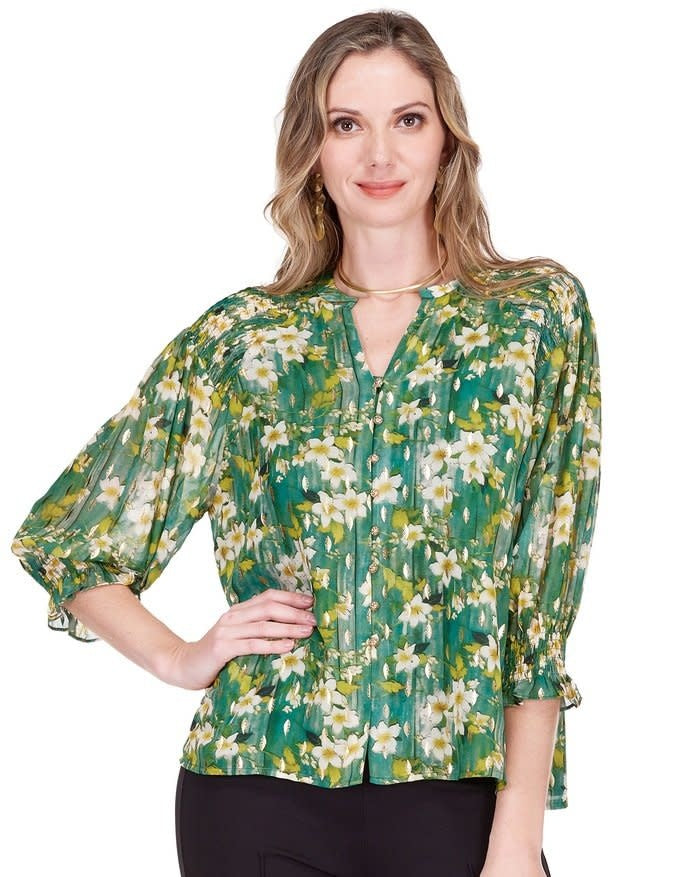 Jade Melody Tam Smocked Shoulder Blouse