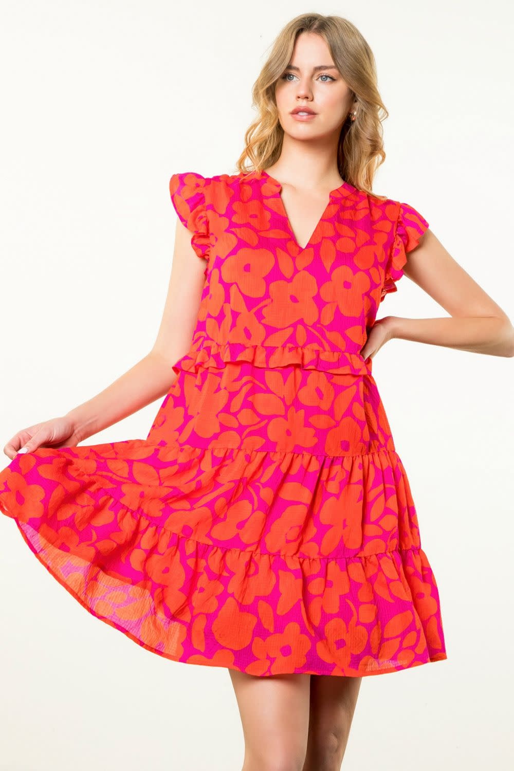 THML Flower Print Tiered Dress
