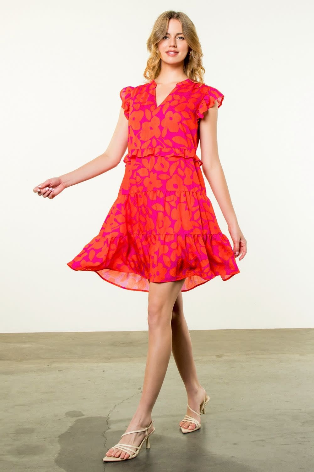 THML Flower Print Tiered Dress