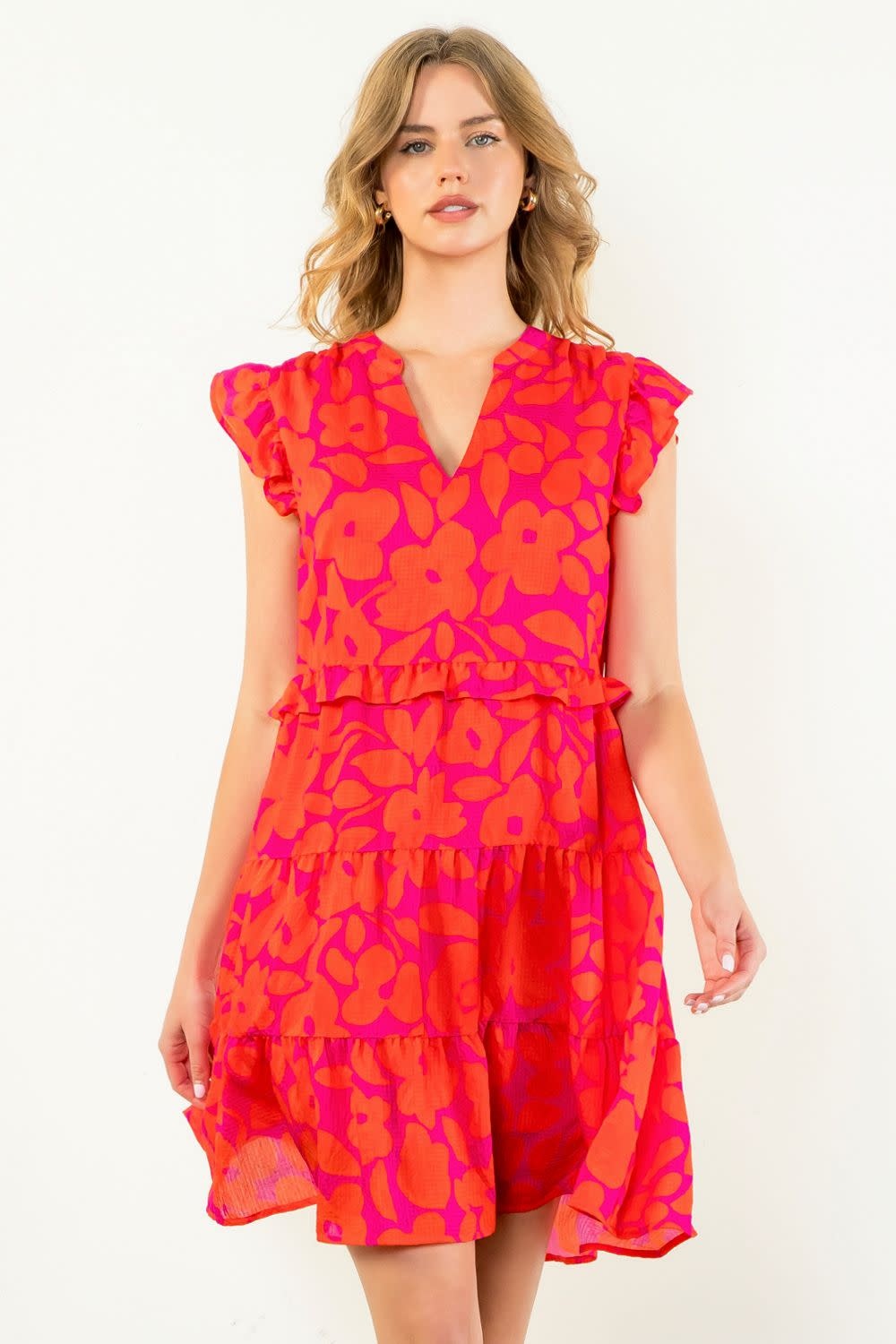 THML Flower Print Tiered Dress