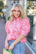 Karlie Tropical Linen Button Top