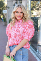 Karlie Tropical Linen Button Top