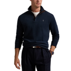 Long-Sleeve Double Knit Jersey 1/2 Zip Pullover W/ Suede Placket - Solid