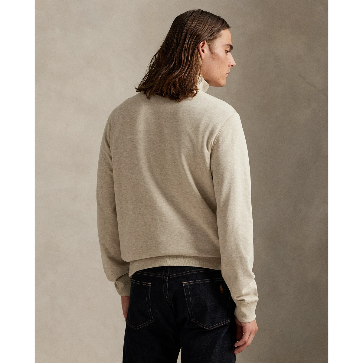 Long-Sleeve Double Knit Jersey 1/2 Zip Pullover W/ Suede Placket - Solid